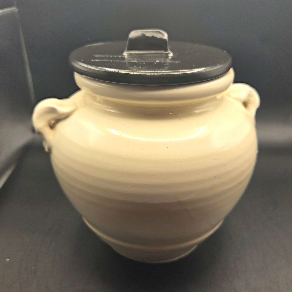J. Peterman Co Ceramic Lidded Jar Set of 2 White/Black Made in Italy